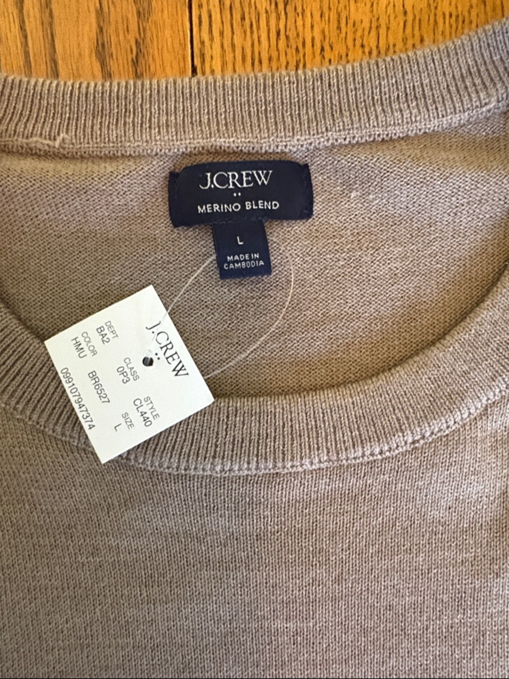 J. Crew Men's Crewneck Sweater in Taupe Merino Blend - Picture 2 of 5